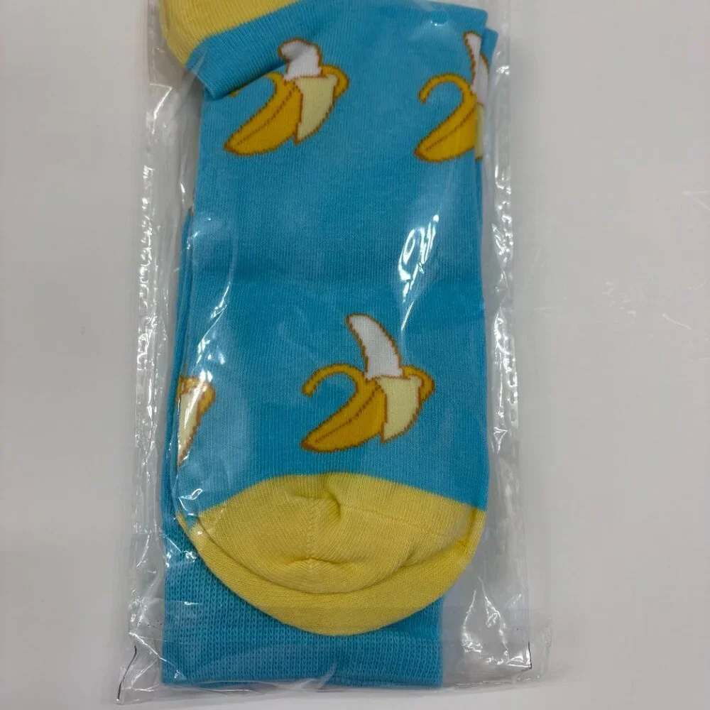 Banana Themed Crew Socks - Aqua/Yellow - Gender Neutral- OS - NWT